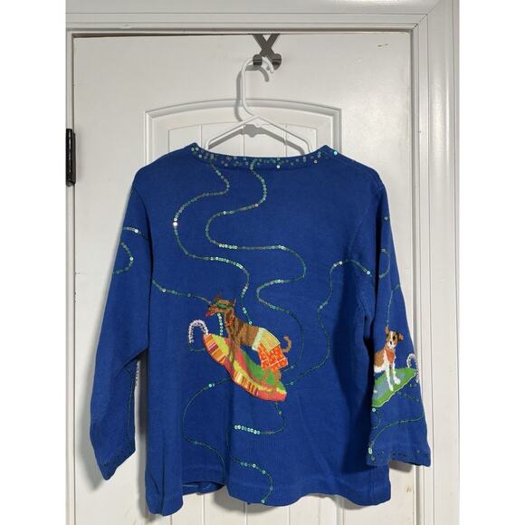 Design Options Philip Jane Gordon Dog Woman's Cardigan Sweater Blue Large - Picture 3 of 3
